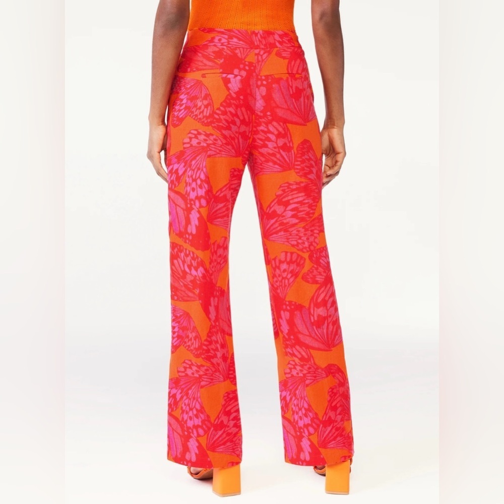 Scoop High Waist Wide Leg Red & Orange Printed Linen Blend S - Picture 2 of 11